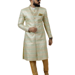 Traditional Lemon-Yellow Sequin Embroidered Sherwani | Father Son Combo | Perfect Groom Wear Achkan